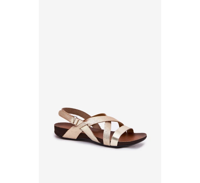 Ploché Kožené Sandály Dámské Zazoo 40032 Zlaté
