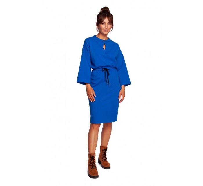 B234 Pletené šaty s provázkem - královská modř