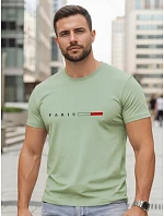 Pánské bavlněné tričko s nápisem PARIS, zelené, FashionStreet NX5139R Pánské bavlněné tričko s nápisem PARIS, zelené, FashionStreet NX5139R