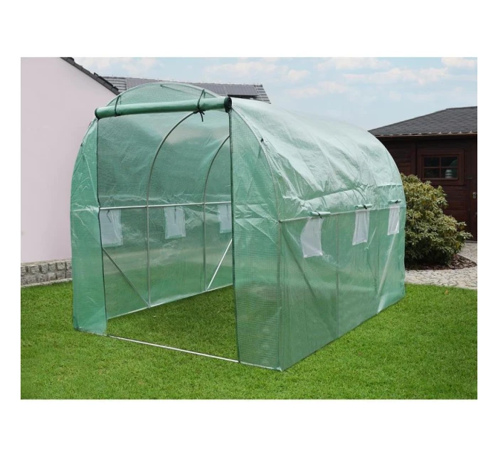 SKLENÍK ZAHRADNÍ TUNEL 200X300X200CM PE KONSTRUKCE ZELENÁ OCEL