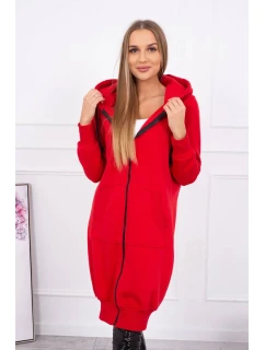 Zateplená dlouhá mikina s kapucí červená