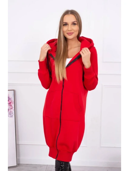 Zateplená dlouhá mikina s kapucí červená