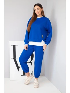 Dámský komplet s máslovou barvou s volnou mikinou a tepláky modrý