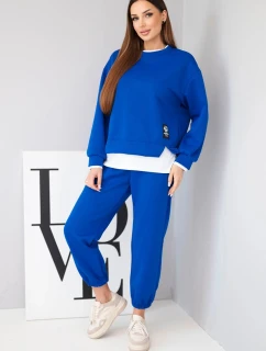 Dámský komplet s máslovou barvou s volnou mikinou a tepláky modrý