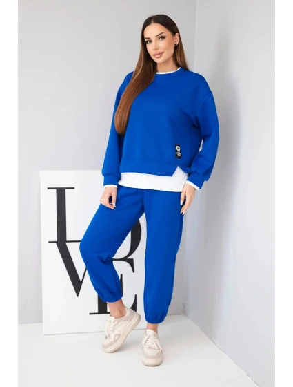 Dámský komplet s máslovou barvou s volnou mikinou a tepláky modrý