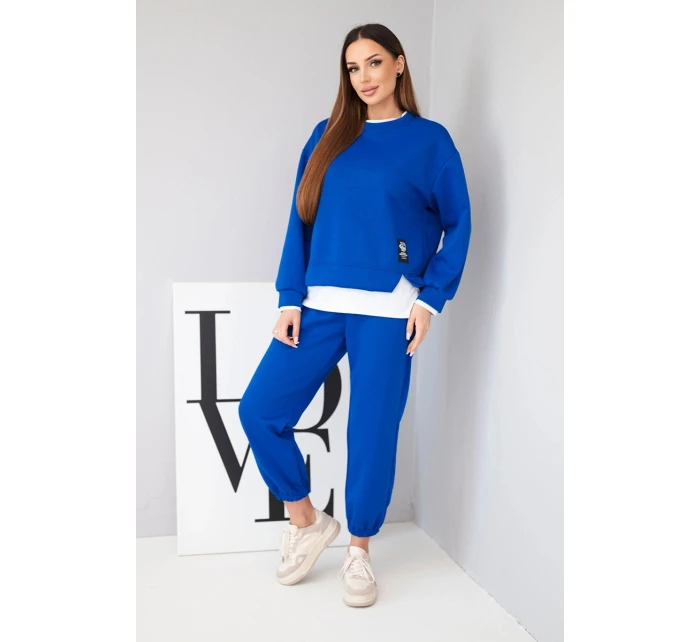 Dámský komplet s máslovou barvou s volnou mikinou a tepláky modrý
