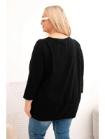 Dámská blůza Plus Size z bavlny s ozdobnými knoflíky a ohrnutými rukávy černá
