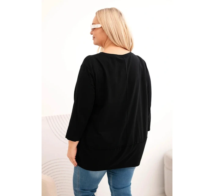 Dámská blůza Plus Size z bavlny s ozdobnými knoflíky a ohrnutými rukávy černá