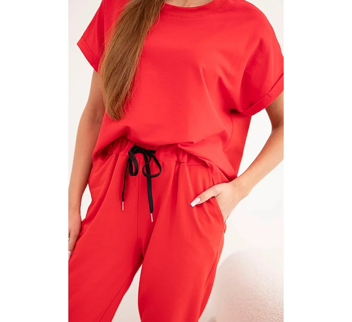 Bavlněný komplet halenka + kalhoty červený