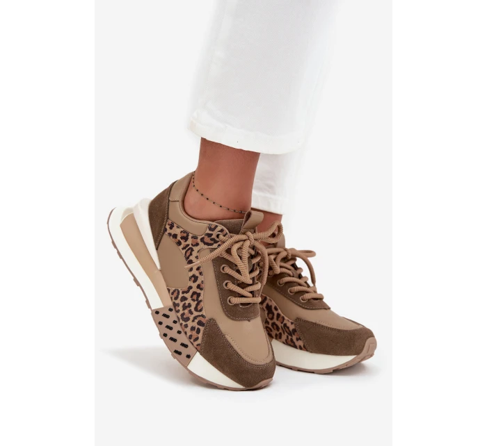 Kožené dámské tenisky na platformě leopardí vzor Artiker 55C0089 hnědé