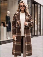 Dámský kabát dvouřadý s příměsí vlny kostkované hnědá FashionStreet NY0825 Dámský kabát dvouřadý s příměsí vlny kostkované hnědá FashionStreet NY0825