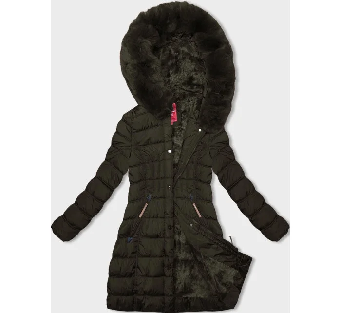 Dámská zimní bunda v khaki barvě s kapucí model 21246483 - LHD