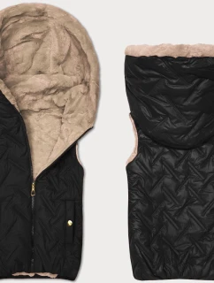 Černobéžová dámská vesta s kožešinovou podšívkou model 21389968 - S'WEST