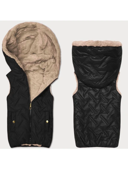 Černobéžová dámská vesta s kožešinovou podšívkou model 21389968 - S'WEST Černobéžová dámská vesta s kožešinovou podšívkou model 21389968 - S'WEST