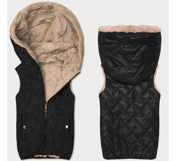 Černobéžová dámská vesta s kožešinovou podšívkou model 21389968 - S'WEST Černobéžová dámská vesta s kožešinovou podšívkou model 21389968 - S'WEST