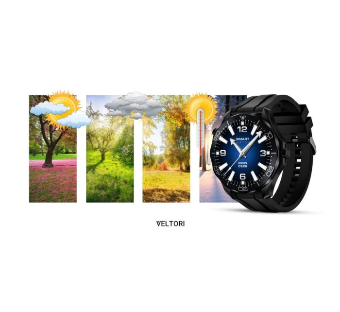 VELTORI VT150-1 Smartwatch Černý silikonový řemínek + černý náramek VELTORI VT150-1 Smartwatch Černý silikonový řemínek + černý náramek