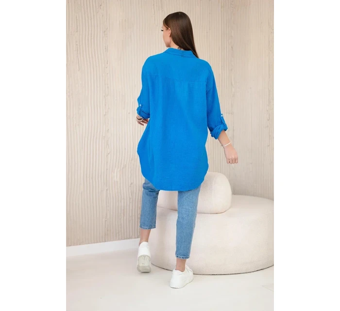 Bavlněná mušelínová košile oversize tyrkys