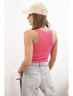Dámská pruhovaná top na ramínkách s ozdobnou nášivkou růžová