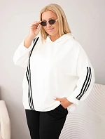 Dámská mikina Plus Size z viskózy s kapucí a ozdobnými pásky ecru barva