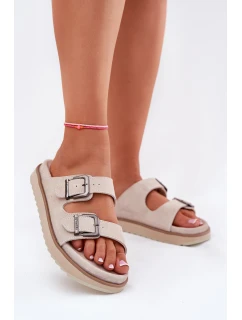 Dámské Semišové Pantofle S Přezkami Béžové D.Franklin DFSH405001