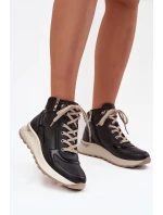 Sportovní dámské boty na platformě z přírodní kůže model 21713749 Černé - Zazoo Sportovní dámské boty na platformě z přírodní kůže model 21713749 Černé - Zazoo
