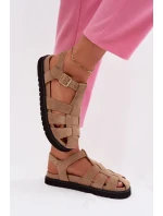 Dámské Římské Sandály S Zlatou Přezkou Na Platformě Béžové Terelina