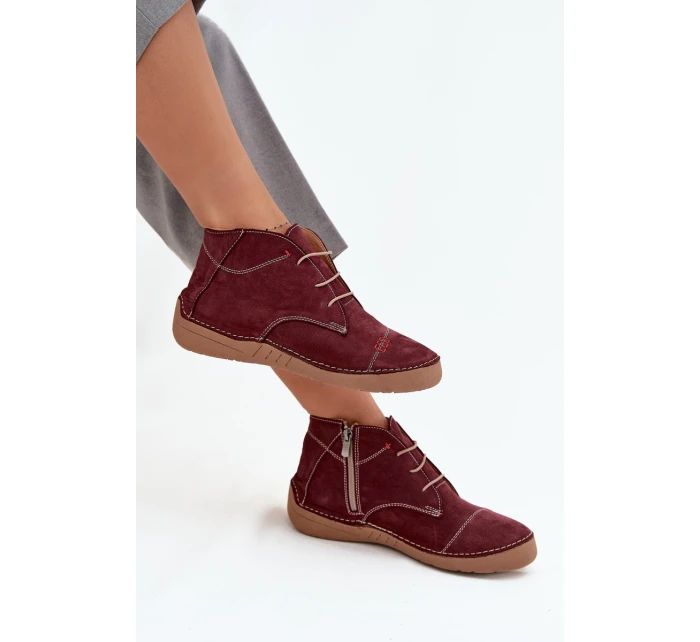 Dámské kožené polobotky s prošitím na zip Artiker – bordó