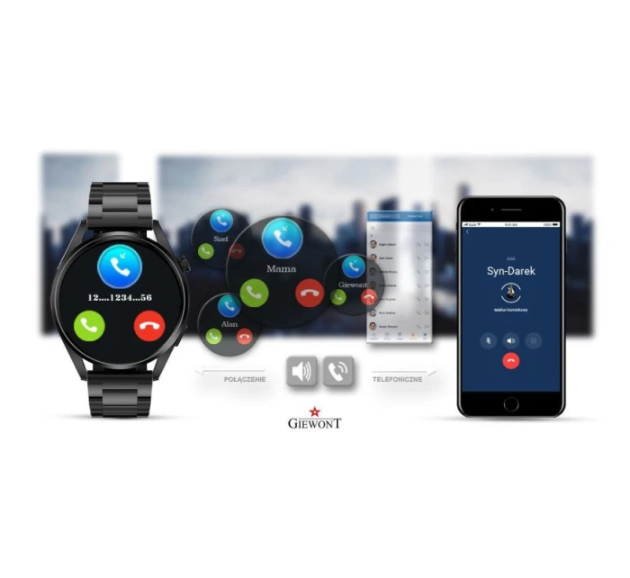 GIEWONT Vertex SmartCall GW450-1 Carbon/Carbon Silicone Smartwatch GIEWONT Vertex SmartCall GW450-1 Carbon/Carbon Silicone Smartwatch