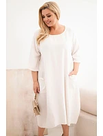 Dámské šaty Plus Size viskózové s kapsami a krátkým rukávem béžová