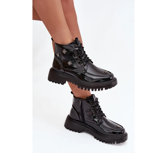 Kožené zateplené dámské boty s ozdobami Artiker 57C0345 Černé