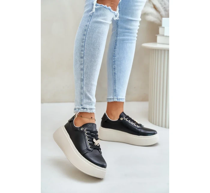 Kožené Dámské Tenisky Na Platformě S Broží Vinceza Černé Kožené Dámské Tenisky Na Platformě S Broží Vinceza Černé