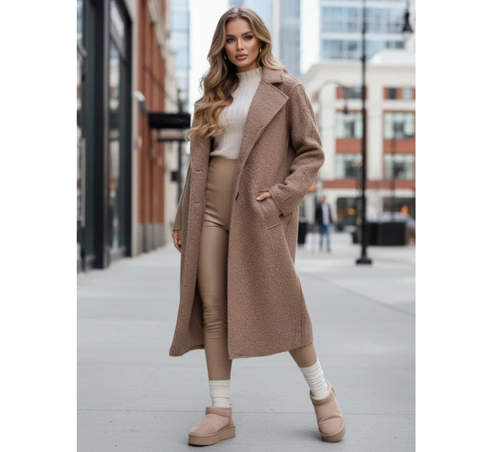 Dámský dlouhý kabát z ovčí kůže béžový Dstreet model 21995322 - FashionStreet