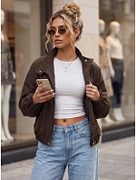 Dámská přechodná bunda typu bomber s stojáčkem, hnědá, FashionStreet TY6022 Dámská přechodná bunda typu bomber s stojáčkem, hnědá, FashionStreet TY6022