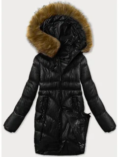 Jednoduchá černá dámská zimní bunda s ozdobnými kapsami S'west (B8259-1)