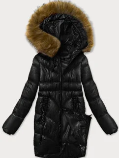 Jednoduchá černá dámská zimní bunda s ozdobnými kapsami S'west (B8259-1)