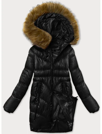 Jednoduchá černá dámská zimní bunda s ozdobnými kapsami S'west (B8259-1)