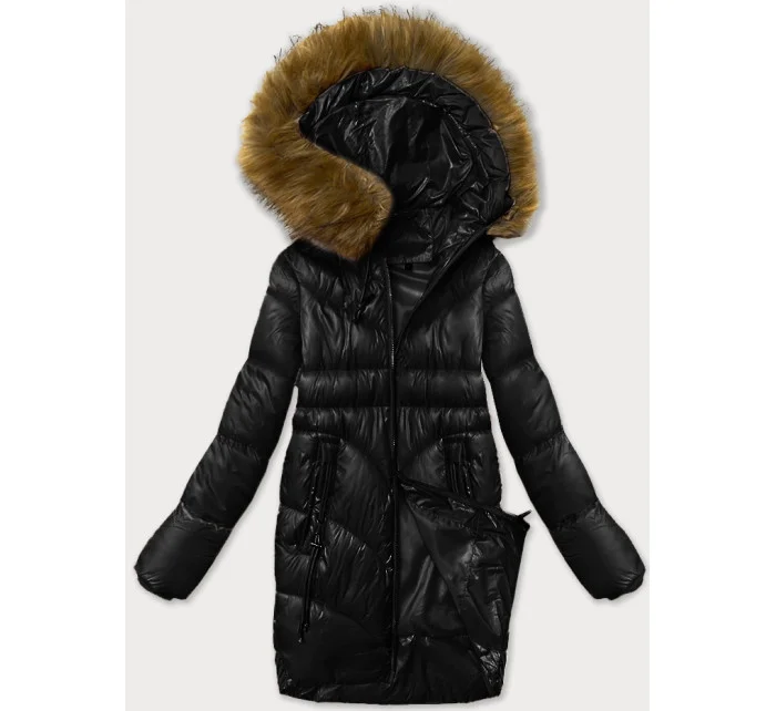 Jednoduchá černá dámská zimní bunda s ozdobnými kapsami S'west (B8259-1)