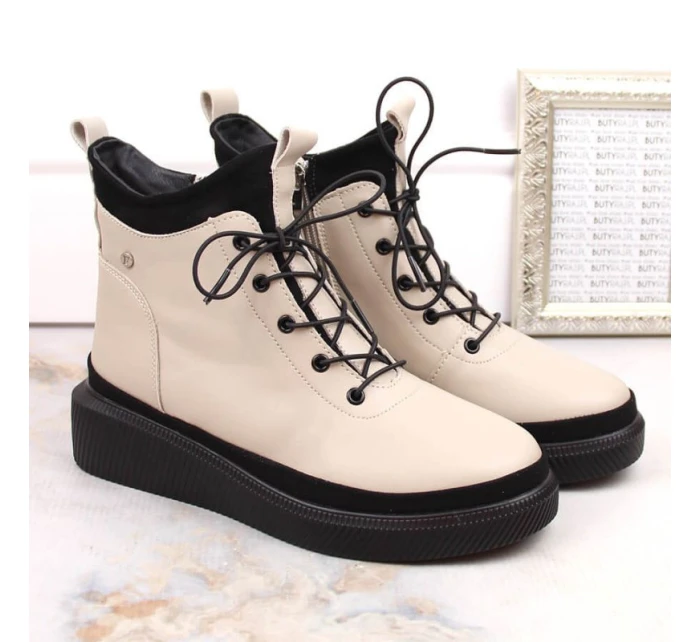 zateplené kožené boty na platformě W model 21307447 beige - FILIPPO zateplené kožené boty na platformě W model 21307447 beige - FILIPPO