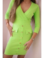 Žebrované šaty s ozdobnými knoflíky světle zelené Žebrované šaty s ozdobnými knoflíky světle zelené