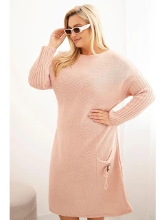 Dámská  Plus Size s oversize s kapsou pudrově růžová model 21393362 - K-Fashion