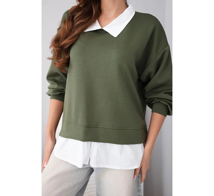 Dámská máslová mikina z viskózy s model 22014161 vsadkou khaki - K-Fashion