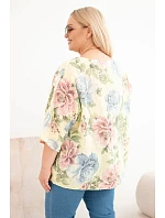 Dámská bavlněná halenka Plus Size s krátkým rukávem a květinovým vzorem žlutá