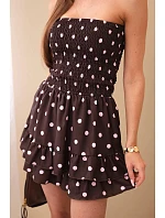 Dámský viskózový overal s puntíky a volánem hnědý