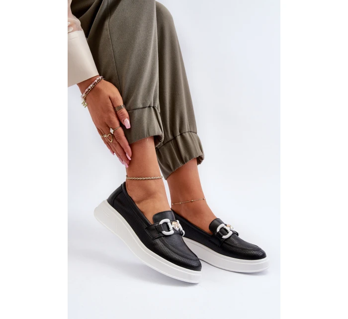 Dámské kožené mokasíny na platformě černé model 21655732 - S.Barski