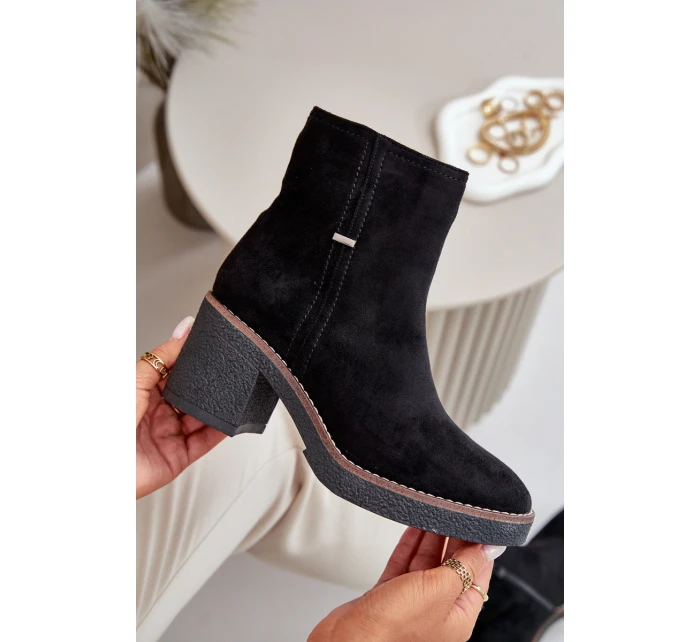 Dámské Botky Na Podpatku Zateplené Eko Semišové Černé model 21669122 - Boto Dámské Botky Na Podpatku Zateplené Eko Semišové Černé model 21669122 - Boto
