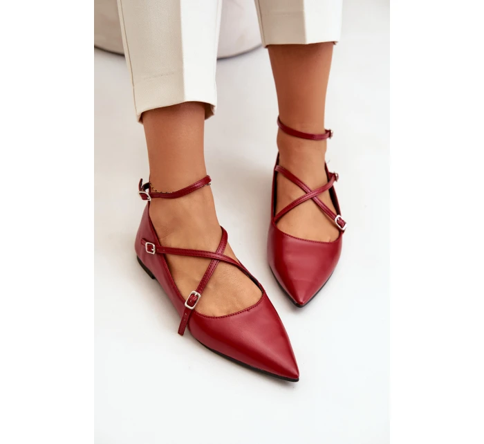 Dámské baleríny se  a pásky bordové model 21670189 - Boto
