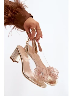 Sandály na podpatku s ozdobou D&A MR52-238 zlaté