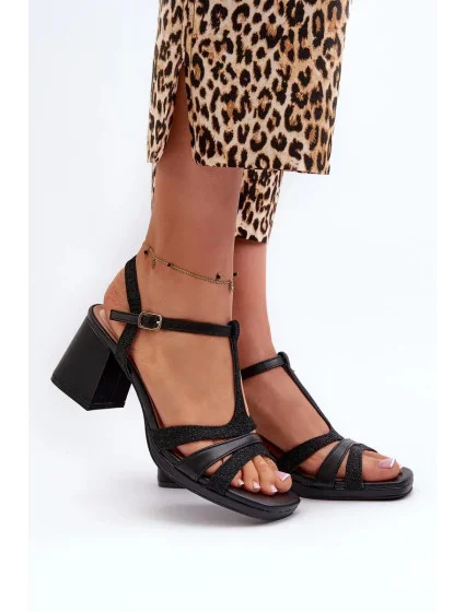 Sandály na podpatku C-146 černé - Step in style