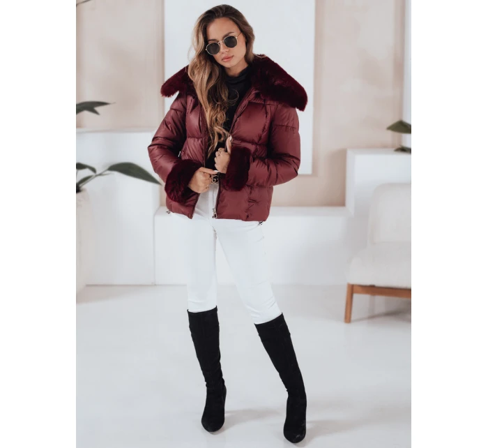 Dámská prošívaná krátká bunda s vínovou kožešinou FashionStreet TY5071
