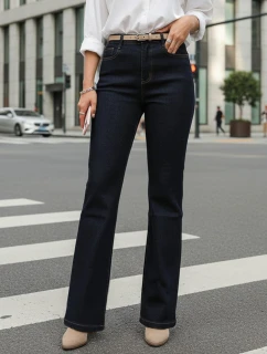 Jeansy damskie z wysokim stanem ciemnoniebieskie FashionStreet UY2911